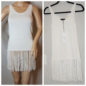 NWT Helfrich La White Stretch Knit Fringe Sleeveless Tunic. Size XS. Revolve